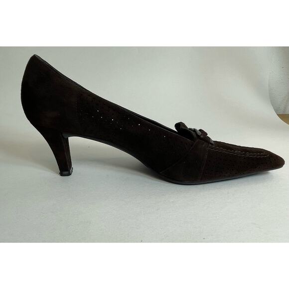 Stuart Weitzman Pump Heels Size 8.5 Brown Suede Square Toe Preppy Twee - Picture 8 of 13